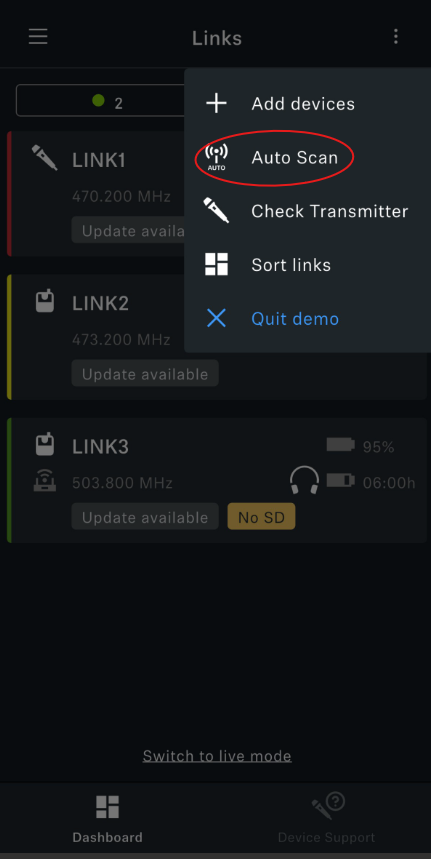 Sennheiser EW-DX setting range